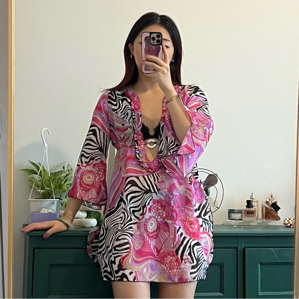 Pink Retro Zebra Floral Tunic